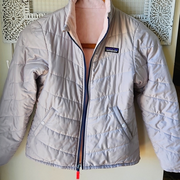 Patagonia Youth Girl Reversible Jacket Gray Pink - Picture 1 of 10